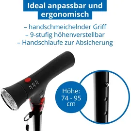 Weinberger Gehstock höhenverstellbar mit Panikalarm und LED-Licht schwarz Gehhilfe