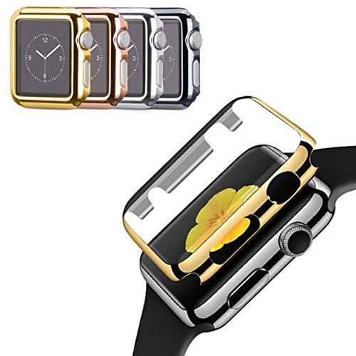 smartacc Schutzhülle, Hülle, Cover, Case, Apple Watch, iWatch, 38 mm, 42 mm, Display Panzerglas Gold, Schwarz, Rosé-Gold, Silber (42 mm, Silber)