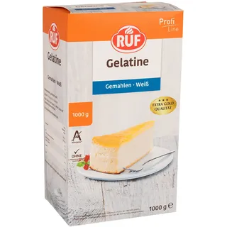 Ruf Gelatine weiß gemahlen, extra Gold Qualität, zum Binden und Festigen von Süßspeisen wie Cremes und Gelees sowie deftigen Gerichten wie Sülzen, 1x1000g