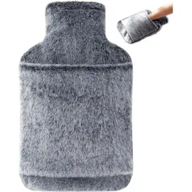 luxuskollektion Wärmflasche 2L mit weichem Bezug für kalte Nächte Grau