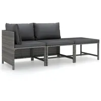 VidaXL 3-tlg. Garten-Lounge-Set mit Kissen Poly Rattan Grau