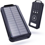 iceagle Solar Powerbank Wireless Solar Ladegerät mit LED-Licht, 4 Outputs Powerbank 26800 mAh schwarz