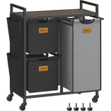 VASAGLE Wäschekorb, 3 Fächer, kastanienbraun-tintenschwarz-taubengrau