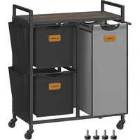 VASAGLE Wäschekorb, 3 Fächer, kastanienbraun-tintenschwarz-taubengrau