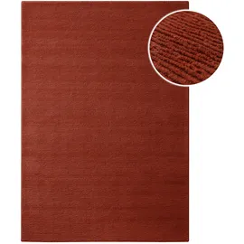 WECON HOME Teppich Castello ONE, rechteckig, Höhe: 7 mm, Schurwolle, Kurzflor mit Hoch-Tief-Effekt, Wohnzimmer, Streifenmuster rot 200 cm x 300 cm x 7 mm