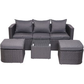 Mendler 3in1-Garnitur HWC-J37, Garten-/Lounge-Set Sonneninsel, Spun Poly Poly-Rattan MVG ~ anthrazit, Kissen dunkelgrau