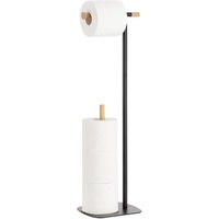 Navaris Toilettenpapierhalter stehend schwarz natur - Klopapierhalter Halter für Toilettenpapier WC Ständer - Klorollenhalter ohne Bohren - Metall Holz