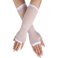 Lange Netzhandschuhe, Weiß fingerlose Armstulpen, Mesh-Kostüm Handschuhe, Kostüm-Punk-Accessoire für Frauen, Mädchen, Kinder, 80er-Jahre-Kostüm, Abendparty-Zubehör - Einheitsgröße
