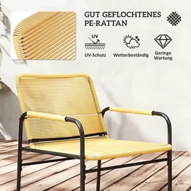 Outsunny 3-tlg. Rattan Bistroset, Sitzgruppe, Gartengarnitur mit 2 Gartensesseln, Couchtisch, Balkonmöbel-set für Garten, Terrasse, Stahl, Gelb