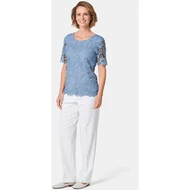 GOLDNER Kurzarmbluse Festliche Bluse aus edler Spitze Blau 52