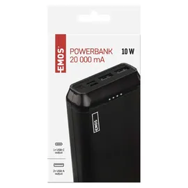 EMOS ALPHA2 Powerbank 20000mAh mit Passthrough, Ausgang 2x USB, 1x USB-C; Eingang 1x micro USB, 1x USB-C, inkl. USB-C Kabel, B0527B - schwarz
