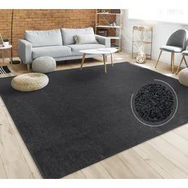 Paco Home & Teppich Wohnzimmer Kurzflor, Schlafzimmer Modernes Einfarbiges Muster schwarz, Grau 160x220 Cm