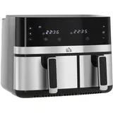 Homcom Heißluftfritteuse 8,5L Fritteuse mit Doppelkammer, 8 in 1 Rezeptur, Airfryer mit Antihaftbeschichtung, Touchscreen, Smart und Timer-Funktion, o