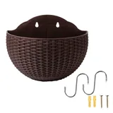 Wandpflanzen-hängende Blumentöpfe Hängender Pflanzgefäß Outdoor- , Rattan-Imitat, europäischer Stil, halbrunde Blumentöpfe mit Drainagelöchern für Gärten