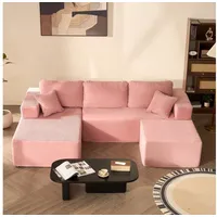 LITBIRD Ecksofa U-förmig 272x175x61 cm, modulares Oversize-Schlafsofa, montagefrei, mit Recamiere, extra tief sitzend, als Schlafsofa nutzbar rosa