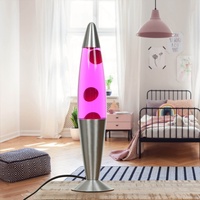 Lavalampe Glas Aluminium in Silber Pink Jugendzimmer Wohnzimmer H:42 cm G9 mit Leuchtmittel dekorative Retro Tischleuchte Innen JENNY