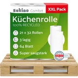 Küchenrolle 3-lagig – Palette - 21 x 32 Rollen – 64 Blatt pro Rolle - Ø: 10,5 cm/Höhe: 26 cm - saugstark, reißfest & besonders weich dank Zellstoff – Made in Germany - Küchentücher Vorrat - Satino