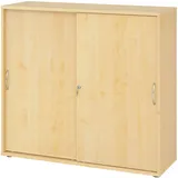 bümö Schiebetürenschrank 3OH - Aktenschrank abschließbar, Sideboard Schrank mit Schiebetüren in Ahorn, Bogengriff - Büroschrank aus Holz mit