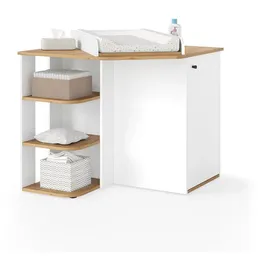 Vicco Wickelkommode Kristian, Weiß/Goldkraft Eiche, 85 x 77.3 cm mit Wickelaufsatz,