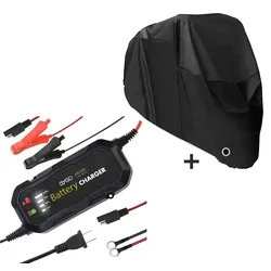 Set Motorrad Batterie Ladegerät + Abdeckplane XL schwarz