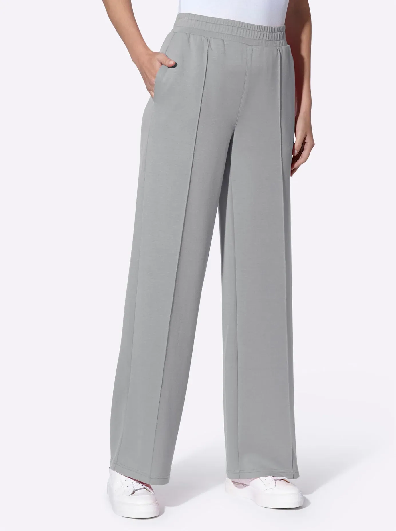 Sweathose HEINE, Damen, Gr. 48, Normalgrößen, grau (steingrau), 55% Viskose, 40% Polyester, 5% Elasthan, unifarben, Hosen Sweathose
