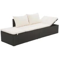 VidaXL Outdoor-Lounge-Bett mit Polster & Kissen Poly Rattan Schwarz