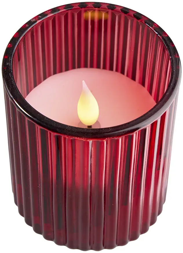 LED Kerze im Glas D8,5H11cm 2xAAA Batterien  - rot