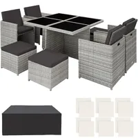 Tectake tectake® Rattan Sitzgruppe, mit Aluminiumgestell, wetterfest und UV-beständig,