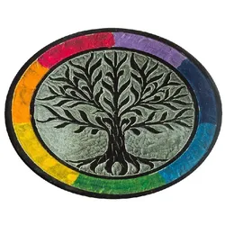 Räucherstäbchenhalter "Baum Des Lebens Rainbow" Speckstein Rund 10 Cm