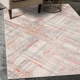 Mazovia Abstraktes Vintage Designer Teppich - Kurzflor - Weich Teppich für Wohnzimmer, Esszimmer - ÖKO-TEX Wohnzimmerteppich - Teppiche Grau Lachsfarben 160 x 220 cm