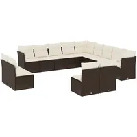 VidaXL 13-tlg. Garten-Sofagarnitur mit Kissen Braun Poly Rattan