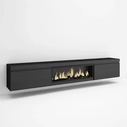SKRAUT HOME Wohnzimmer TV-Schrank, Viel Stauraum, 267x35x45cm, Großes TV-Format, XXL-Elektrokamin, Hängend, Moderner Stil, Schwarz - 492_23
