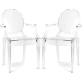 Privatefloor - Set aus 2 transparenten Esszimmerstühlen - Armlehnen-Design - Louis xiv Transparent