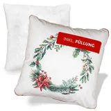 NOAH VERDE Zierkissen-Weihnachten Kranz, Weihnachten Deko Kissen Sofakissen mit Füllung und Bezug Kissen 45x45 Weihnachtskissen Landhausstil Deko Geschenk für Frauen Zierkissen & -hüllen Stechpalme