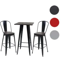 Set Stehtisch + 2x Barhocker HWC-A73 inkl. Holz-Tischplatte, Barstuhl Bartisch, Metall Industriedesign, FSC¬Æ ~ schwarz