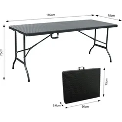 METRO PROFESSIONAL Outdoor Vanimo Banketttisch, Stahl / Polyethylen, 180 x 75 x 73 cm, klappbar, wetterfest, schwarz