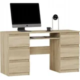 home collective Schreibtisch mit 6 Schubladen und Tastaturablage, 140x50x76 cm, Sonoma - Naturbelassen
