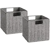 Vagusicc Weidenkörbe, Set aus 2 handgewebten, großen Aufbewahrungskörben mit Griffen, faltbar, würfelförmig, zum Organisieren und Dekorieren von Regalen, Speisekammer, Schlafzimmer, Grau (33 cm)