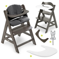Hauck Kinder Hochstuhl Alpha Plus mit Tablett Click Tray und Sitzpolster - Mitwachsender Babystuhl aus Holz, Kinderhochstuhl ab 6 Monate, verstellbar - Charcoal