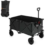 COSTWAY Bollerwagen faltbar, bis 80kg belastbar, Handwagen mit verstellbarem Griff & 2 Getränkehaltern, Rollwagen tragbar, Transportwagen zum Camping & Einkaufen, ​Gartenwagen Strandwagen, Schwarz