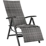 Tectake Rattanstuhl mit Aluminiumgestell und Fußablage 77x58x113cm