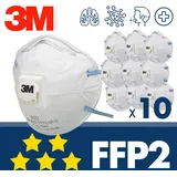 10x 3M 8822 FFP2 mit Ventil - CE Atemschutzmaske - Weiß