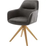 DELIFE Polsterstuhl Pejo-Flex, Holzgestell kantig Natur Mikrofaser Anthrazit Vintage Taschenfederkern grau 58 cm x 85 cm x 63 cm