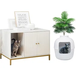 Set Feandrea Katzenklo-Schrank + Katzenklo mit Kunstpflanze Divit HK3 Katzentoilette mit Kratzmatte und Katzen Toilette