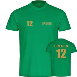 multifanshop Herren T-Shirt - Bremen - Trikot Nummer 12 gold - Druck gold metallic - Männer