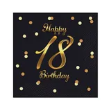 Playflip 20 Servietten schwarz gold Zahl 18