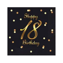 Playflip 20 Servietten schwarz gold Zahl 18