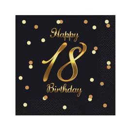 Playflip 20 Servietten schwarz gold Zahl 18