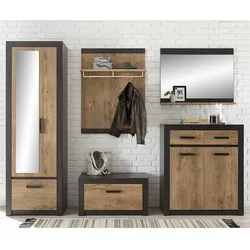 Komplettgarderobe in Schwarz und Kastanie Holzoptik Loft Design (fünfteilig)