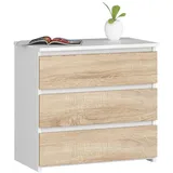 akord furniture factory Akord Nachtschrank, Weiß, Sonoma Eiche, Nachbildung, 3 Schubladen, Rechteckig,Rechteckig, 60x57x35 cm, Schlafzimmer, Nachttische